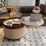 Load image into Gallery viewer, Modern Round Side Table with Hidden Storage and Drawers on Wheels