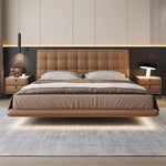 Load image into Gallery viewer, Modern Leather Platform Bed with LED Lighting Ultra-Fiber Leather Steel-Wood Slatted Frame