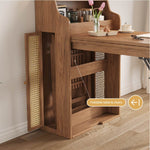Load image into Gallery viewer, 69'' Rattan Dining Cabinet Table Set Foldable Storage Multi-Chair Design Solid Wood Finish