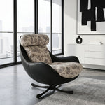 Load image into Gallery viewer, Printed Swivel Lounge Chair with Black Faux Leather Shell