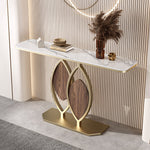 Load image into Gallery viewer, Modern Sintered Stone Entryway Console Table with Gold Metal Artistic Base