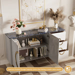 Load image into Gallery viewer, 62.4" Sleek Modern White and Gold Buffet Cabinet with Circular Accents