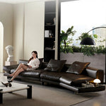 Load image into Gallery viewer, Modern Low-Profile Leather Sofa Deep Brown Upholstery with Wide Armrests & Metal Legs