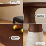 Load image into Gallery viewer, Modern Round Dining Table with Walnut Veneer Top & Travertine-Inspired Pedestal Base