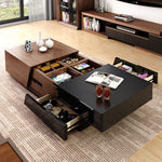 Load image into Gallery viewer, Modern Walnut & Black Extendable Coffee Table Expandable Design with Large-Capacity Storage