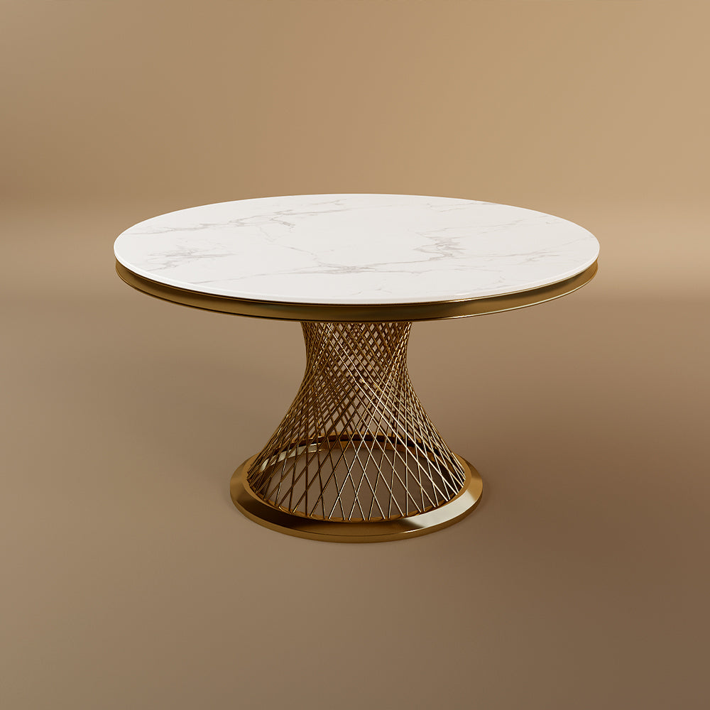 Elegant Round Sintered Stone Dining Table Gold Metal Base