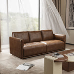 Load image into Gallery viewer, Modern Brown Faux Leather Sofa with Deep Cushions & Clean Lines