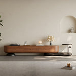 Load image into Gallery viewer, 86.6" Modern Walnut TV Stand Curved Edge Media Console Low Profile Entertainment Center