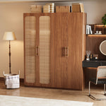 Load image into Gallery viewer, Walnut Rattan Four-Door Wardrobe Modern Natural Fusion Design