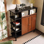 Load image into Gallery viewer, Modern Wooden Shoe Cabinet Entryway Storage with Woven Accent Doors & Open Side Shelves Multifunction Hallway Organizer
