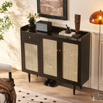 Load image into Gallery viewer, 43.3'' Modern Rattan Shoe Cabinet with Woven Doors and Storage Shelves
