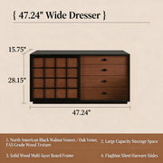 Modern Japandi Vanity Desk with Storage Cabinet Walnut Finish Makeup Table with Drawers Black Frame with Stool