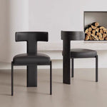 Load image into Gallery viewer, Modern Minimalist Sculptural Dining Chair Faux Leather Seat with Asymmetrical Geometric Backrest