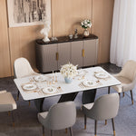Load image into Gallery viewer, Modern Luxury Dining Set S-Shaped Walnut Base Marble-Effect Table × Gray & Gold Sideboard