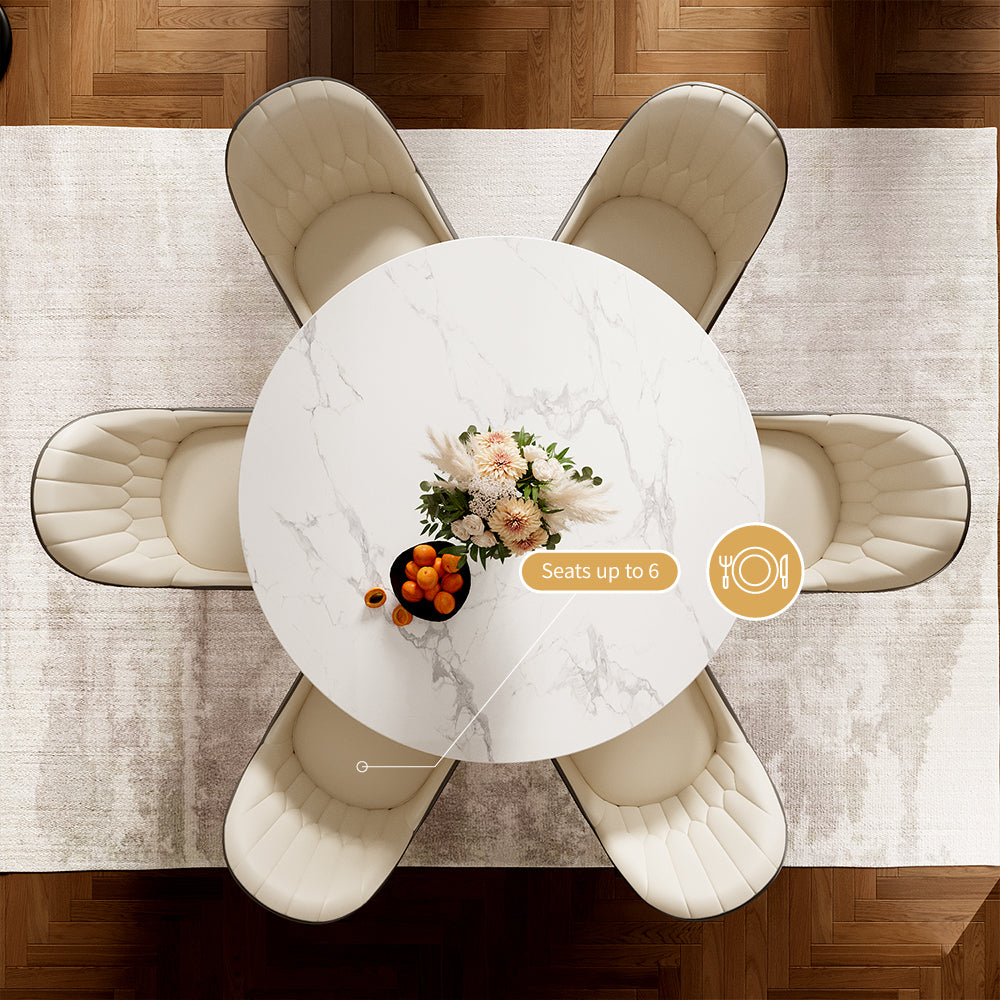 Elegant Round Sintered Stone Dining Table Gold Metal Base