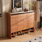 Load image into Gallery viewer, Modern Wood Shoe Cabinet with Doors Natural Entryway Storage Organizer with Open Shelf