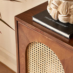 Load image into Gallery viewer, 59'' Mid-Century Modern Rattan Door Sideboard Cabinet Solid Wood Buffet Storage Console for Dining Room & Living Room