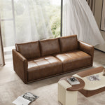 Load image into Gallery viewer, Modern Brown Faux Leather Sofa with Deep Cushions & Clean Lines