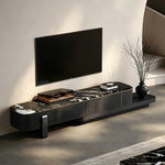 Load image into Gallery viewer, Modern Extendable TV Stand with Marble Top and Black Wood Finish