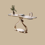 Load image into Gallery viewer, Modern Sintered Stone Entryway Console Table with Gold Sculptural Metal Base