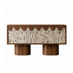 Load image into Gallery viewer, 55.1'' Wabi-Sabi Walnut TV Stand with Scalloped Doors Mid Century Modern Media Console