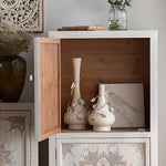 Load image into Gallery viewer, 61'' Boho Mandala Carved Sideboard Cabinet White Washed Wooden Buffet Storage with Metal Base Decorative Accent Console