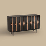 Load image into Gallery viewer, 62.9'' Modern Black & Natural Wood Sideboard Cabinet with Decorative Slatted Doors