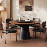 Load image into Gallery viewer, 59" Modern Round Dining Table with Rotating Lazy Susan Walnut Veneer Top Pedestal Base Dining Table