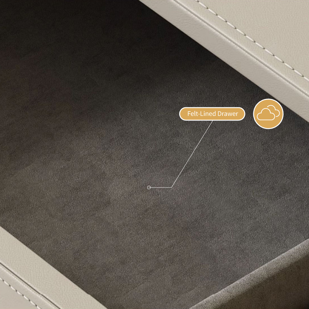 Modern Nightstand with Saddle Leather Finish Silent Drawer Rails