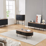 Load image into Gallery viewer, 70.2'' Mid Century Modern TV Stand Minimalist Design Adjustable Storage Compact Space Saving