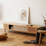 Load image into Gallery viewer, 70.2'' TV Stand Sliding Rolling Door Rattan TV Console Media Cabinet for Modern Living