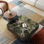 Load image into Gallery viewer, Modern Square Marble Top Coffee Table Green Stone Surface Wood Base Design