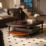 Load image into Gallery viewer, 55.9" Norwegian Jungle Print Arched Carved Oval Coffee Table With Drawer