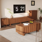 Load image into Gallery viewer, Artful Living Set: Sculpted Wood Coffee Table & Japandi Carved Media Console