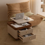 Load image into Gallery viewer, Modern Rolling Side Table with Hidden Storage Drawers and Sliding Top Design