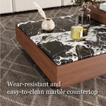 Load image into Gallery viewer, 55'' Modern Square Marble and Wood Coffee Table Elegant Design