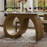 Load image into Gallery viewer, Modern Sculptural Dining Table with Marble-Effect Top & Artistic Wooden Base