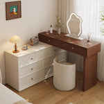 Load image into Gallery viewer, Solid Wood Vanity Desk with Side Cabinet and Upholstered Stool