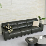 Load image into Gallery viewer, 132.28" Modern Minimalist Genuine Leather Sofa Deep Green Upholstered Couch Wide Seat Living Room Sofa with Clean Lines