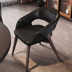 Load image into Gallery viewer, Modern Upholstered Dining Chair Faux Leather Seat Curved Armrest Accent Chair with Solid Wood Legs 1 Piece