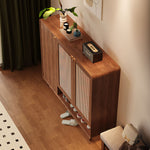 Load image into Gallery viewer, Mid-Century Rattan Shoe Cabinet with 2 Doors Walnut Wood Entryway Storage Organizer with Open Shelf