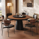 Load image into Gallery viewer, 59" Modern Round Dining Table with Rotating Lazy Susan Walnut Veneer Top Pedestal Base Dining Table