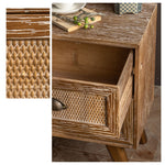 Load image into Gallery viewer, Vintage Distressed Wood Nightstand with Rattan Drawer Front Mid Century Bedside Table with Tapered Legs