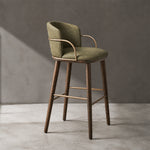 Load image into Gallery viewer, Modern Upholstered Bar Stool with Curved Backrest Gold Arm Detail Wooden Legs Counter Chair 1 Piece