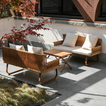 Load image into Gallery viewer, 55.1" Outdoor PE Rattan Loveseat with Cushioned Seat and Pillow Backrest