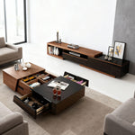 Load image into Gallery viewer, 78.7'' Modern Walnut & Black Extendable TV Console Adjustable Media Stand with Large Storage Capacity