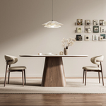Load image into Gallery viewer, Oval Dining Table Solid Wood Walnut Veneer Base Scratch Resistant Sintered Stone Top Modern Stylish Design