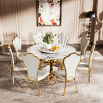 Load image into Gallery viewer, Vintage Marble Effect Dining Table With Royal Style Stainless Steel Base & Lazy Susa
