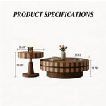 Load image into Gallery viewer, Modern Round Walnut Coffee Table Set Rotating Design Storage Drawer Stainless Steel Tray