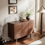 Load image into Gallery viewer, 3 Door Cabinet Modern Walnut Veneer Adjustable Shelves Solid Ash Base